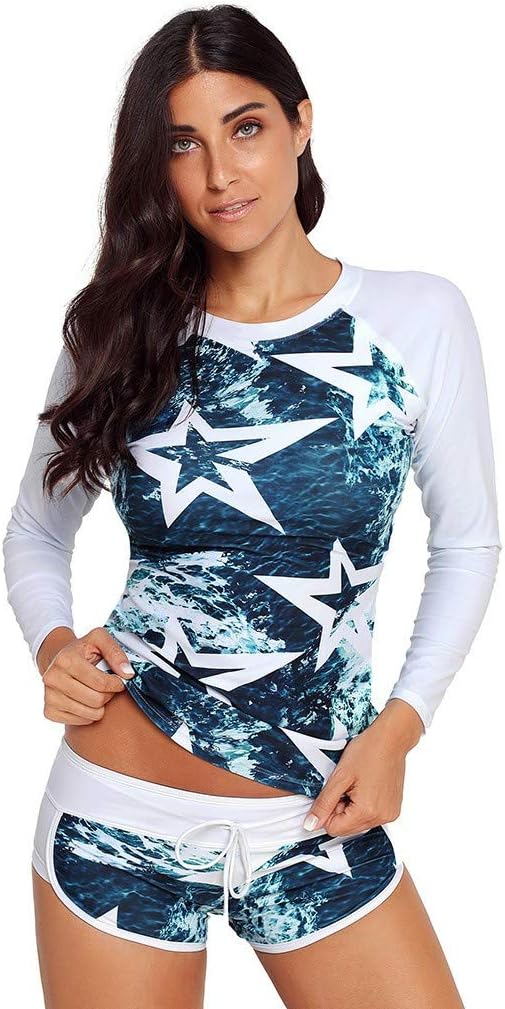 LOPILY Women's Sport Wetsuit Surfing Swimsuit Long Sleeve UV Sun Protection UPF 50+ Rash Guard Top 2 Piece Swimsuit Set