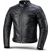 BTR BORN TO RACE Men&rsquo;s Motorcycle Leather Jacket &ndash; Cowhide Biker Jacket, CE Armor Pockets, Distressed Cafe Racer Style