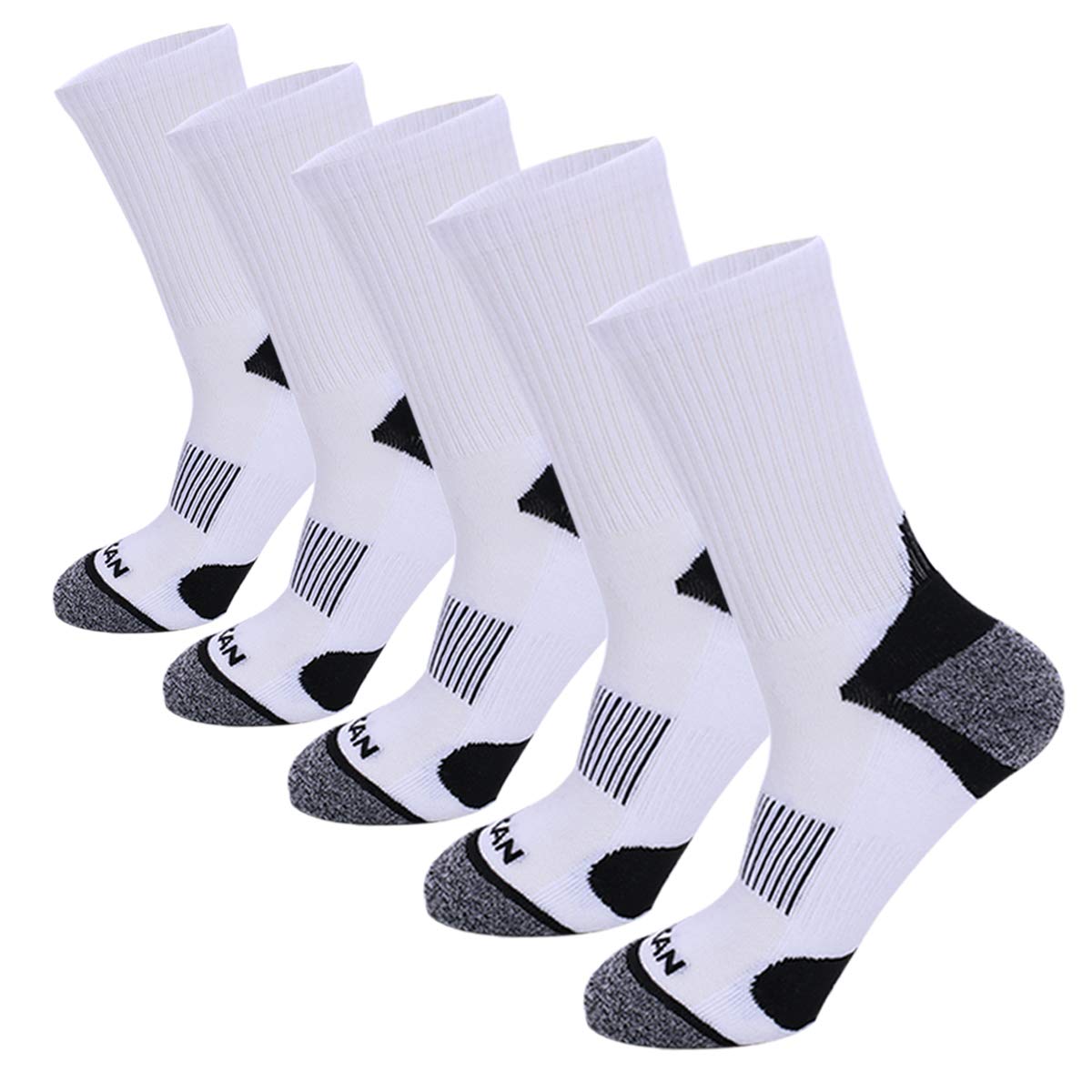 MEIKAN Compression Hiking Socks, Trekking Socks For Men & Women （Coolmax）, Professional Sport Athletic Socks. (White[5Pairs], UK9-11 /(EU44-47))