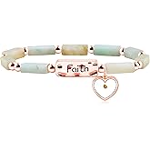Oneress Heart Mustard Seed Faith Bracelet Natural Stone Rectangle Beaded Elastic Bracelets Inspirational Christian Faith Jewelry Gifts for Women