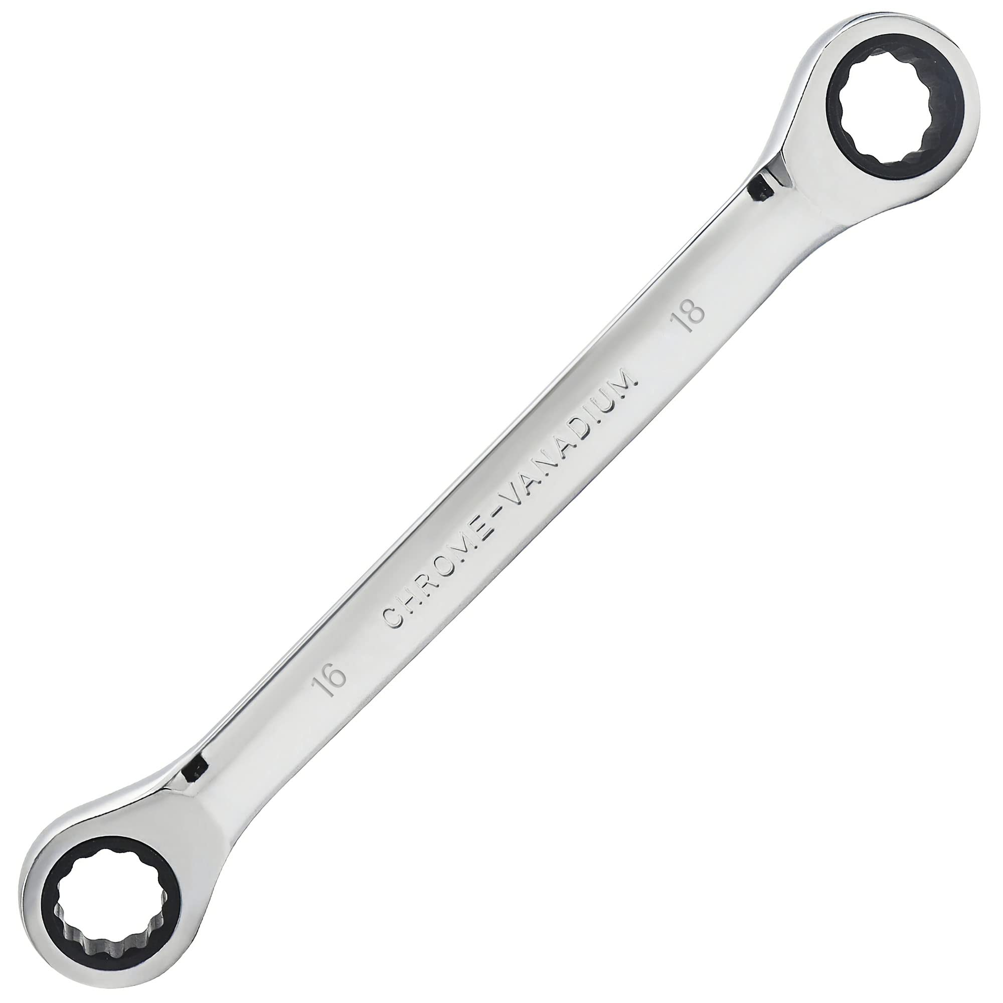 FOCMKEAS Double Box End Ratcheting Wrench 16mm x 18mm Metric 72 Teeth 12 Point Ratchet Gear Spanner Tools, Heat-Treated CR-V