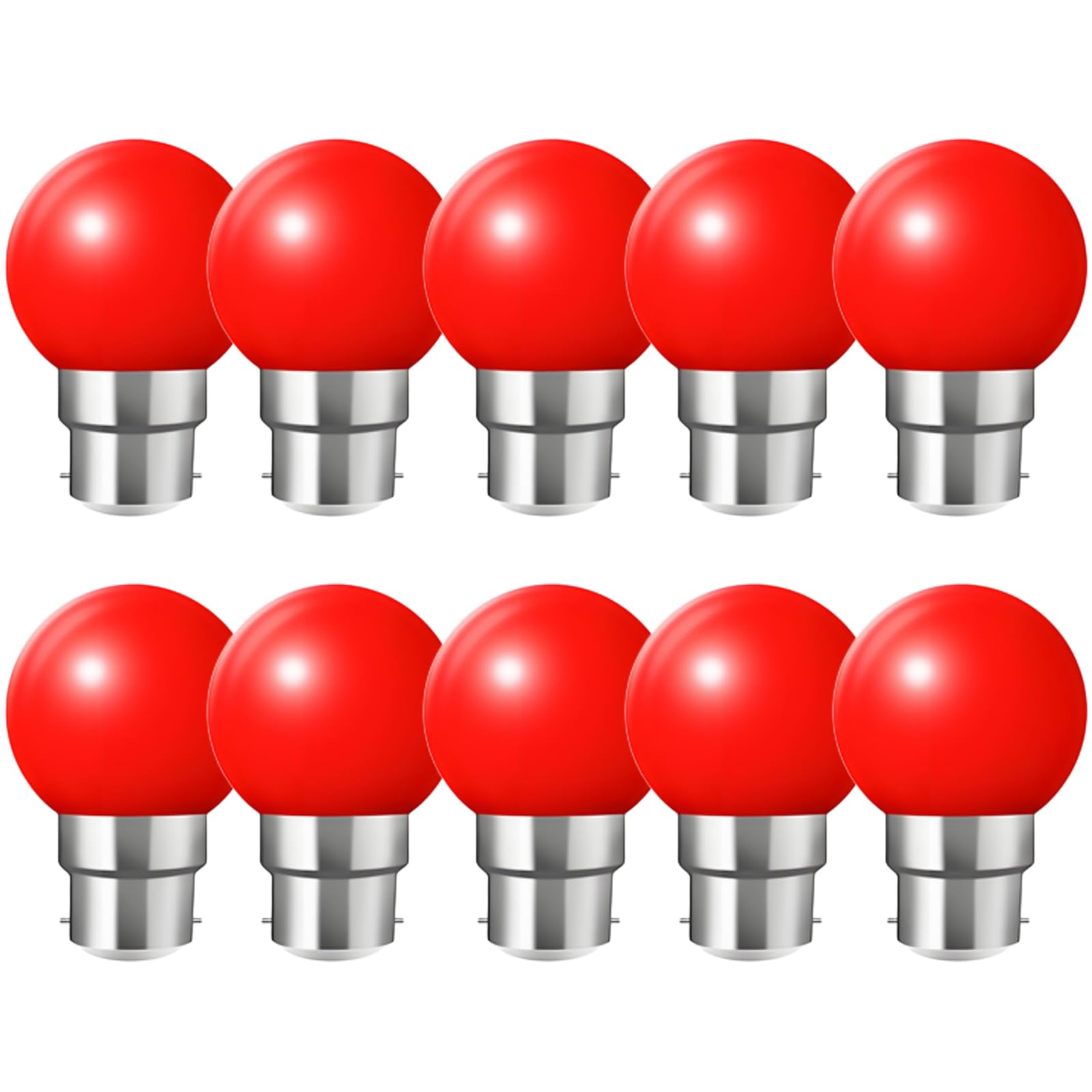 HUAMu B22 Bayonet led Bulbs, 2W LED Coloured Light Bulb Mini Globe Golfball Bulbs for Outdoor Patio Garden Party Christmas, Red, Pack of 10