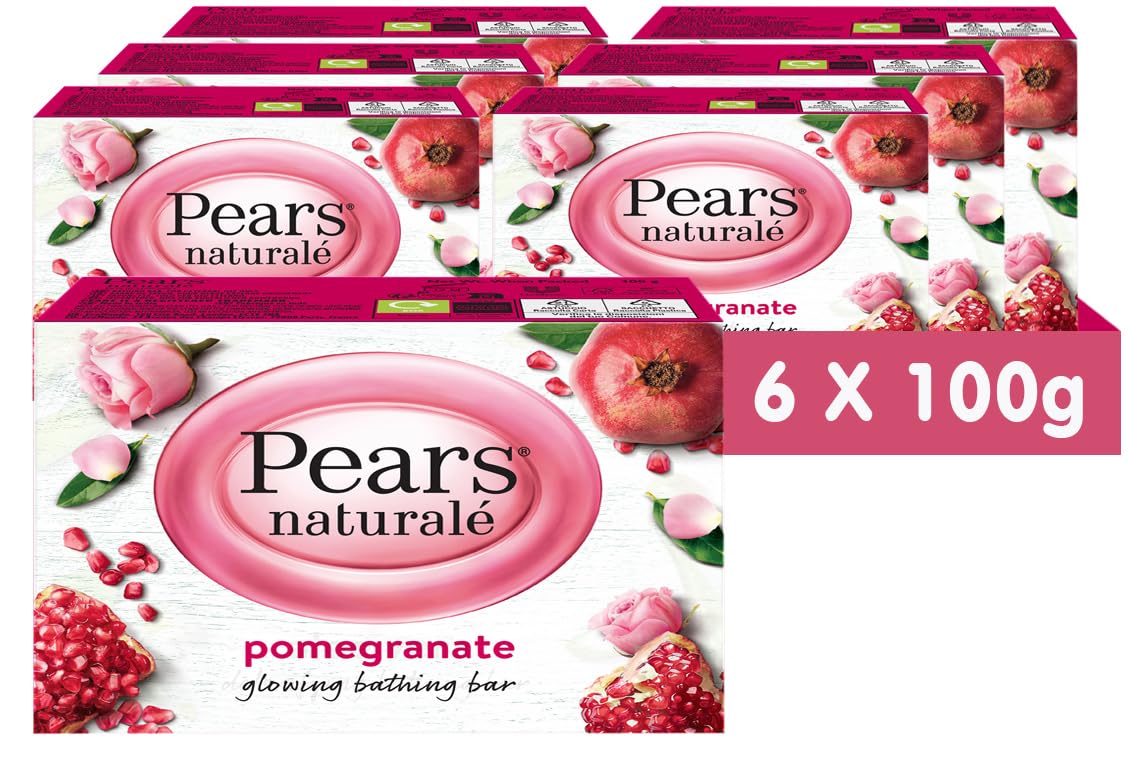 Pears Naturalé Soap Bar - Pomegranate Glowing Bathing Bar with Pure Glycerin, Mild & Gentle Cleansing Formula for Daily Skin Radiance, Ideal for Hydrating Face, Body, and Hands - 100 g (Pack of 6)