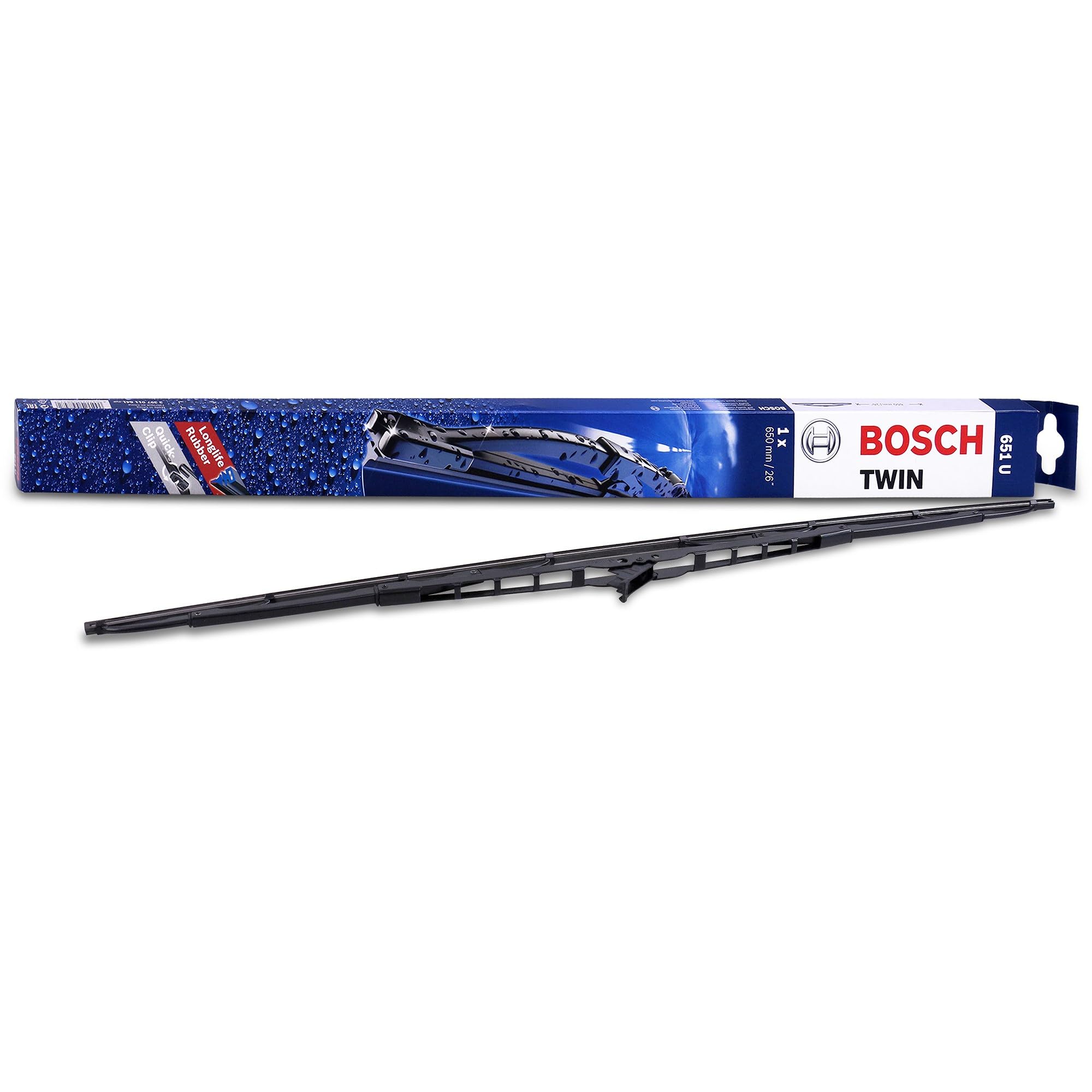 Bosch Twin 651 U - Front Windscreen Wipers - Set of 2 Replacement Blades - Comes with Pre-assembled Quick-Clip Adapter - 2 Blades, 650mm