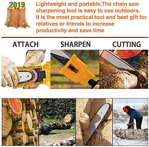 JHFY Chainsaw Sharpener Universal Chain Saw Blade Sharpener Fast Sharpening Stone Grinder Tools Bar Mounted Chainsaw Teeth Sharpener Fit for 14/16/18/20 Inch Two Holes Chain Saw Bar