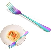 Rainbow Salad Forks Set of 8, Colorful Stainless Steel Dessert Fork For Kitchen, Metal Silverware Fork, Small Fork For Dining