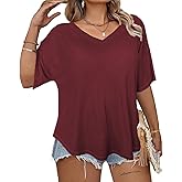 Womens Plus-Size Short Sleeve Tops V-Neck T-Shirts Soft Casual Summer Tunics 1X-5X