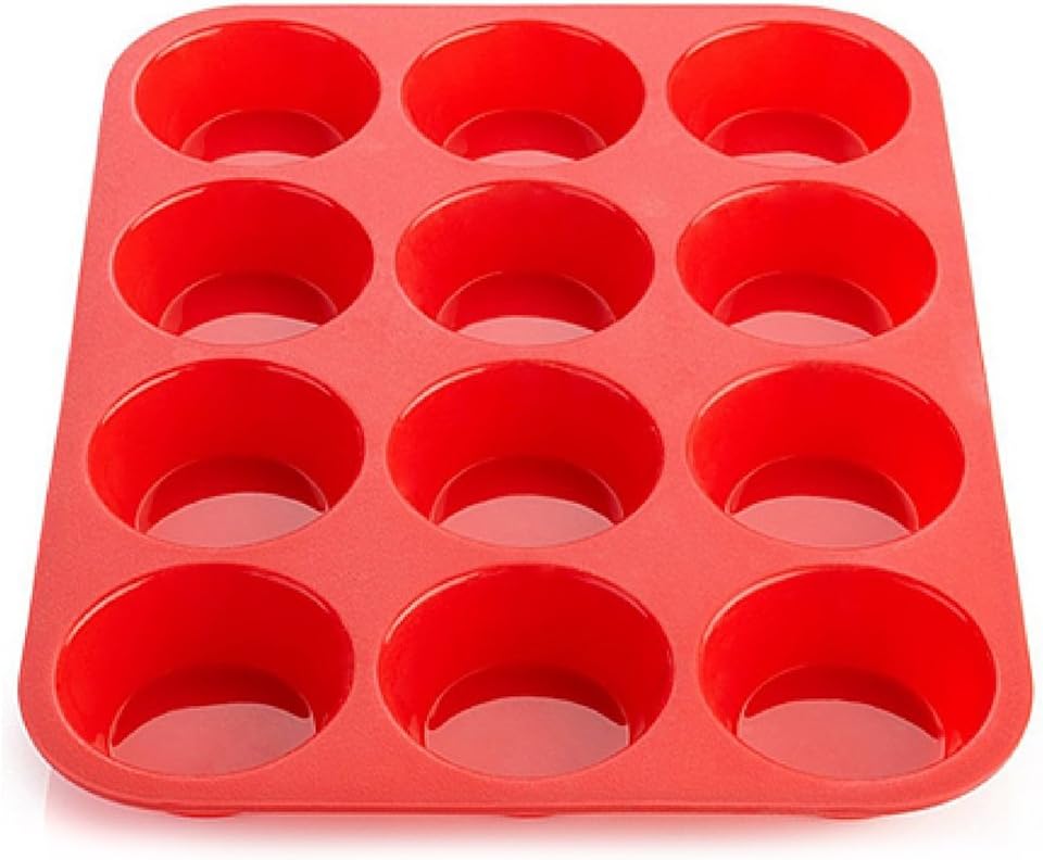 Large Muffin Pans - 12 Cups Texas Jumbo Silicone Mould/Baking Tray - Top Non Stick Bakeware for Muffins, Cakes and Cupcakes - Heat Resistant Tins up to 450F- Dishwasher and Microwave Safe - Red