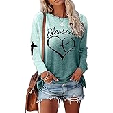Akivide Womens Blessed Jesus Cross Letter Print Long Sleeve Sweatshirt Pullover Tops Faith Shirt