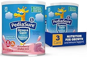 PediaSure Grow & Gain Strawberry Shake Mix, Nutrition Shake for Kids, 14.1 oz, 3 count