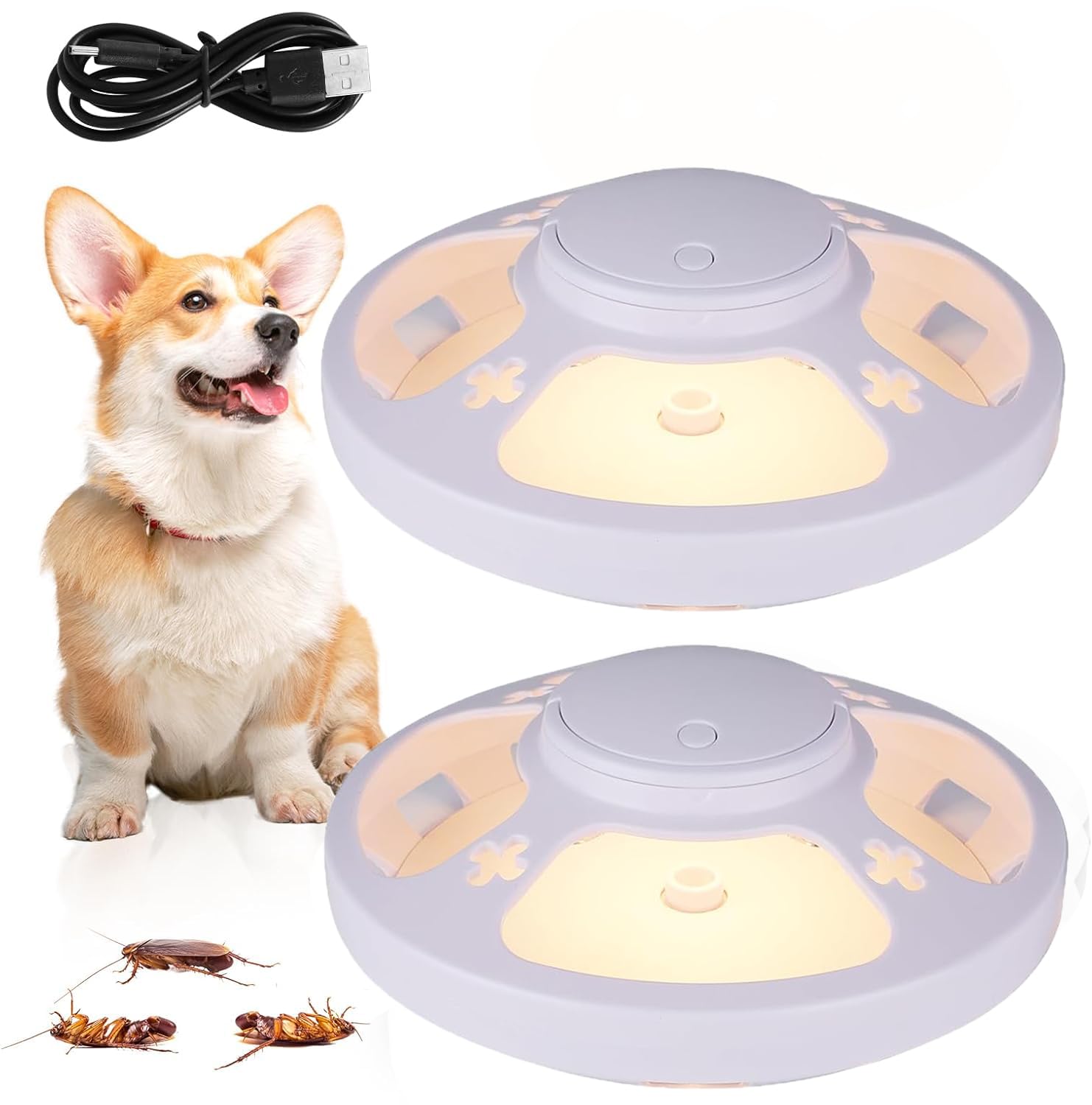 Flea Trap, 2Pack Flea Lamp Traps for Home Flea Catcher with 4 Light Modes, 6pcs Sticky Flea Pads, Non-Toxic, Flea Traps House Flea Treatment for Fleas, Mosquitoes, Flies (WHITE)