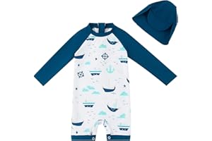 UMELOK Baby Boys UPF 50+ Sun Protection One Piece Rashguard Swimsuit with Snap Bottom
