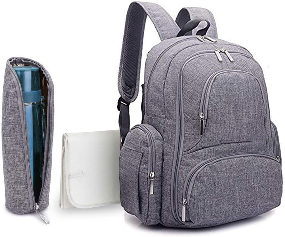 Skyla Homes Diaper Bag Backpack - Scratch Proof Baby Diaper Bag with Insulated Pockets, Large Water-Resistant Baby Bag, Multi-Functional Travel Knapsack (Grey)