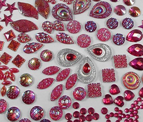 400 Pcs Asst of Pink, Iridescent Finish Flat Back Gems Beads Cabochons Sizes 4mm-18mm