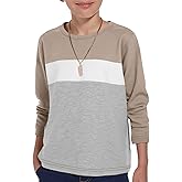 ZDC Kids Boys Long Sleeve T-Shirts Color Block Crewneck Fashion Basic Tee Tops 5-14 Years