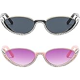 mincl Fashion bling Rhinestone Cat Eye Sunglasses for Women Retro Narrow Cat-eye Diamond Sun Glasses Vintage Style