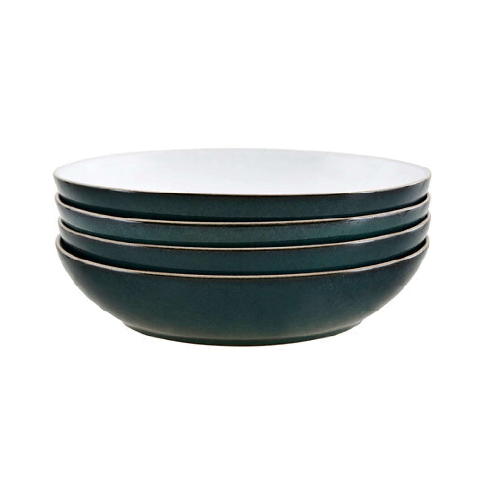 Denby - Greenwich Pasta Bowls Set of 4 - Dishwasher, Oven, Microwave, And Freezer Safe, 1050ml, 22cm - Green, White Ceramic Stoneware Tableware - Chip & Crack Resistant