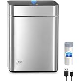 Kitchen Trash Can 13 Gallon with Lid, Stainless Steel Touchless Automatic | Smart Butterfly Soft-close Lid, 2400mAh Rechargeable Battery, with 20 Trash Bags for Office Bedroom