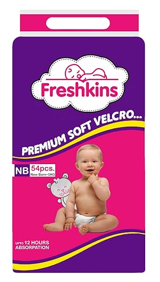 Freshkins Taped Diaper, White,New Born, 54 Unit