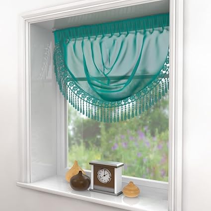 Plain Teal Blue Swag Luxury Macrame Pelmet Swag Macrame Fringe