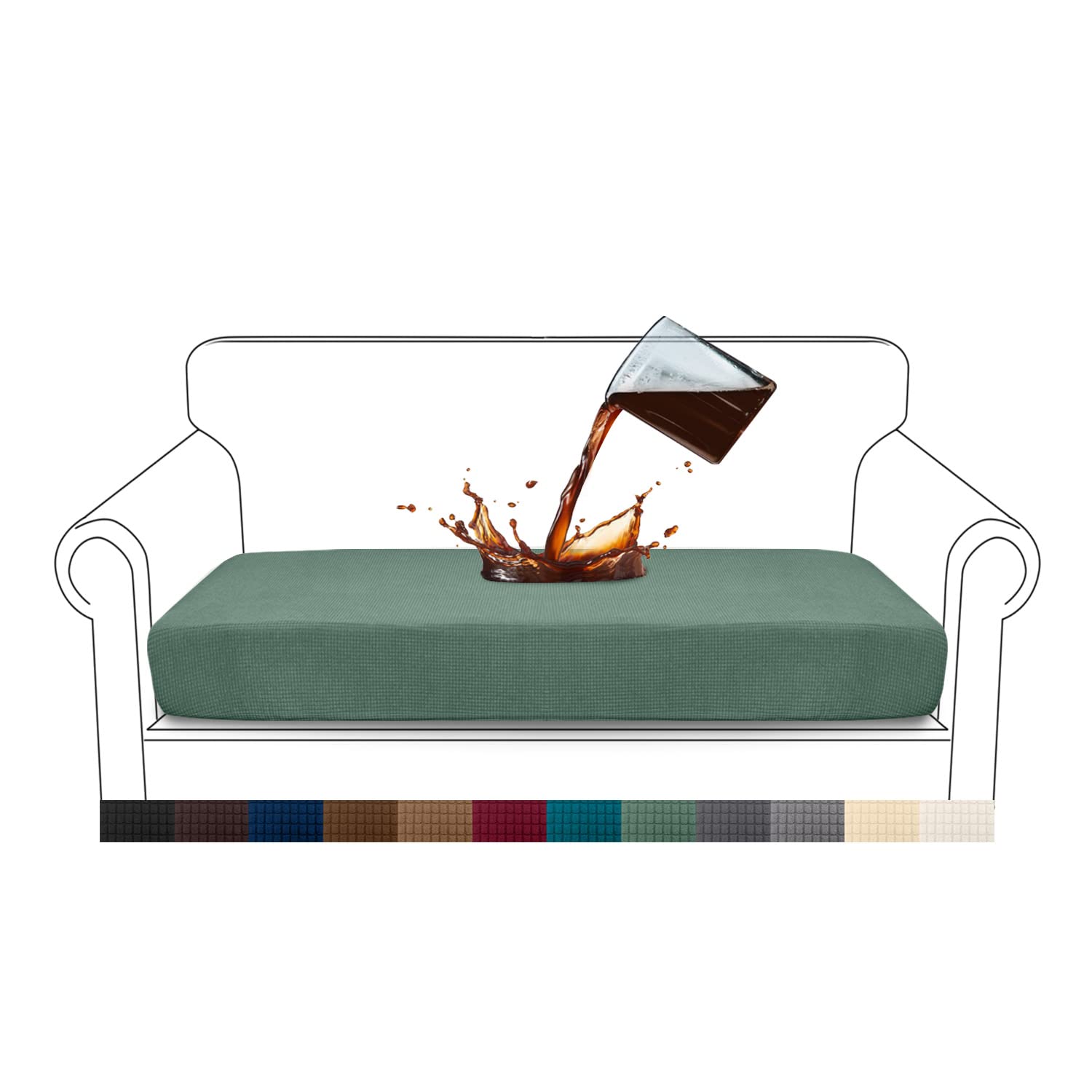 Granbest Premium Water-Repellent Sofa Seat Cushion Covers High Stretch Jacquard Fabric Couch Seat Slipcover Protector for 2 seater sofa (2 seater, Matcha Green) — image 1