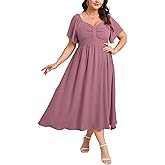 SCOMCHIC Women's Plus Size Maxi Dress Summer Short Sleeve Sweetheart Neckline A Line Wedding Guest Cocktail Dresses