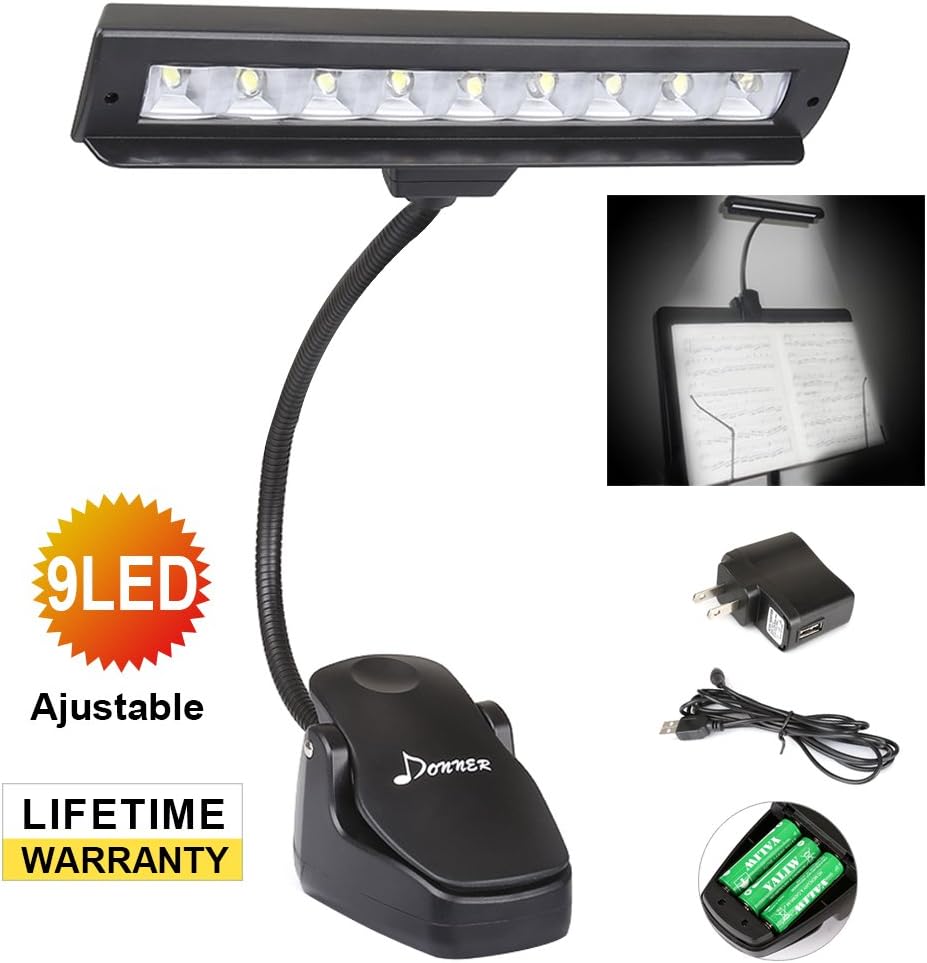 Donner DL1 9 LED Music Stand Light Portable Clip On Adjustable Two Levels of Brightness Amazon