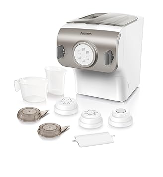 Philips HR2355/12 Pastamaker (200 Watt, Automatisches Mischen, Kneten und Ausgeben, 4 Formscheiben) weiß /champagnerfarben