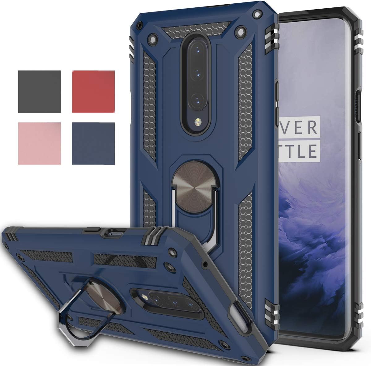 OnePlus 7 Pro Case KaiMai 360 Degree Rotating Ring & Bracket Dual Layers of Shockproof TPU and Solid PC Phone Case for OnePlus 7 Pro-Blue