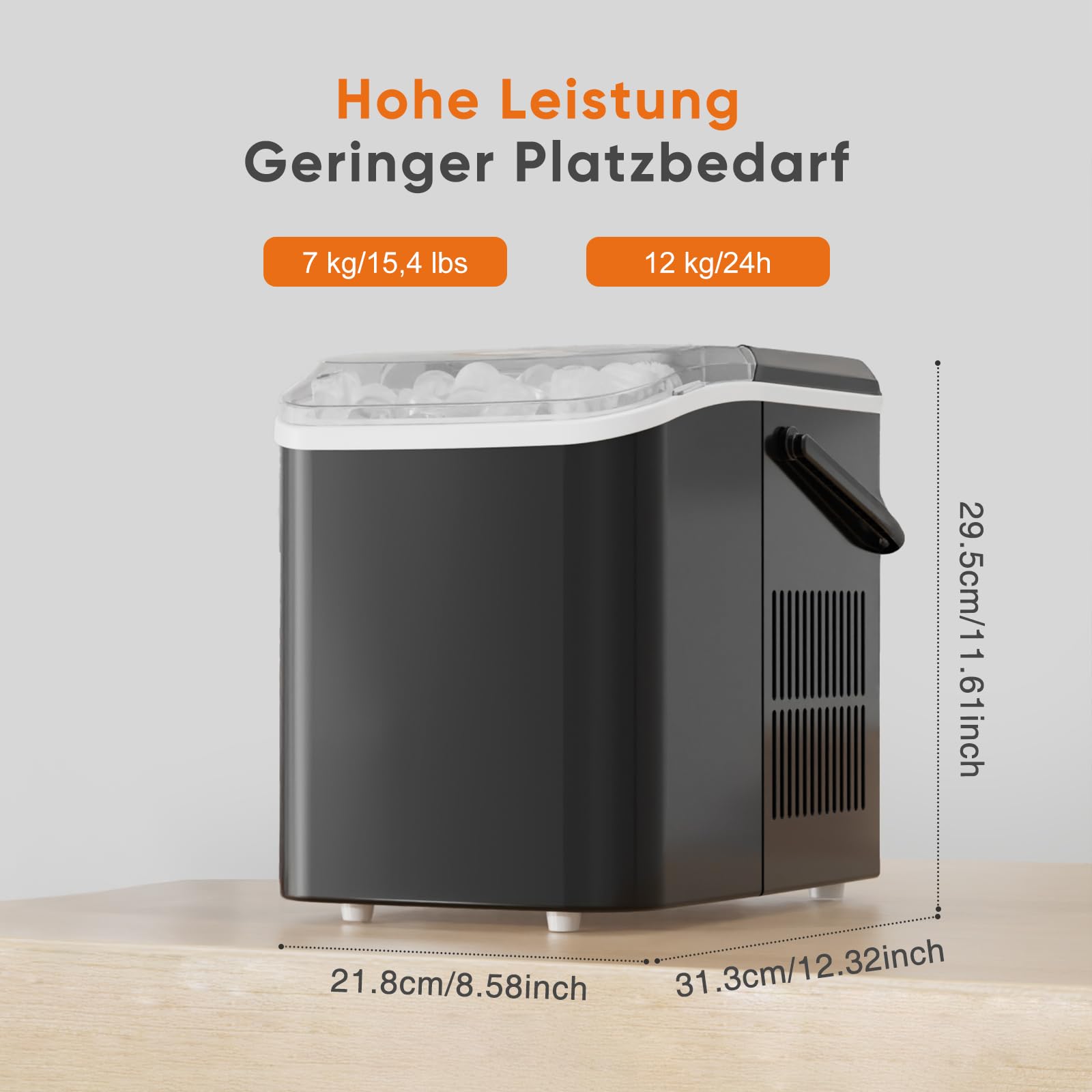 Sweetcrispy Eiswürfelmaschine mit Tragegriff, Selbstreinigend, 9 Eiswürfel in 6 Minuten, 12 kg Eis in 24 Stdn, Kompakt mit 2 Eisgrößen, Kleiner Eiswürfelbereiter für Küche Party Büro Bar, Schwarz 7