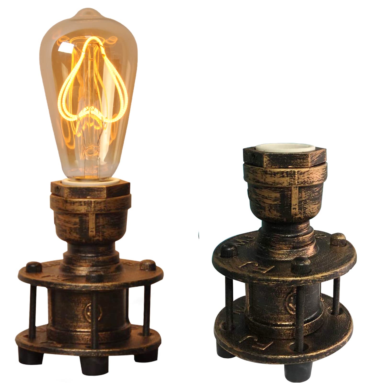 DELUCE Vintage Industrial Table Lamp Base for E27 Edison Bulb, Steampunk Antique Accent Lamp, Retro Desk lamp Decoration Bedside for Living Room Bedroom Coffee House Bar (Bulbs Not Included)