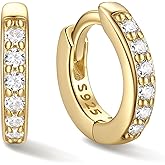 ChicSilver 925 Sterling Silver Huggie Earrings for Women 14K Gold Plated Silver Hoop Earrings for Women Hypoallergenic Small Cubic Zirconia Huggie Earring (6/8/10/12/14/16/18/20mm)