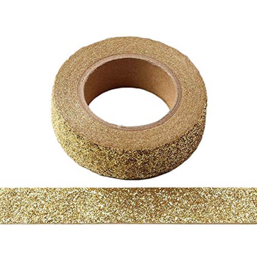 Syntego 2 Rolls Glitter Washi Tape Decorative Craft Self Adhesive Stick On Sticky Glitter Trim 15mm x 5 Meters (Gold)