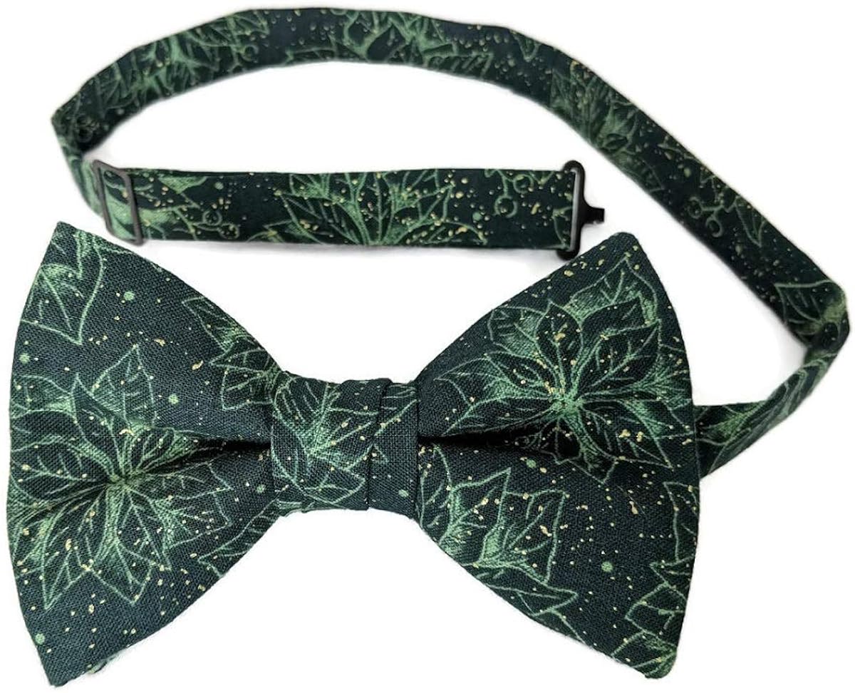 Holiday Bow Ties Mens Bow Tie Green Pretied Poinsettias with Gold