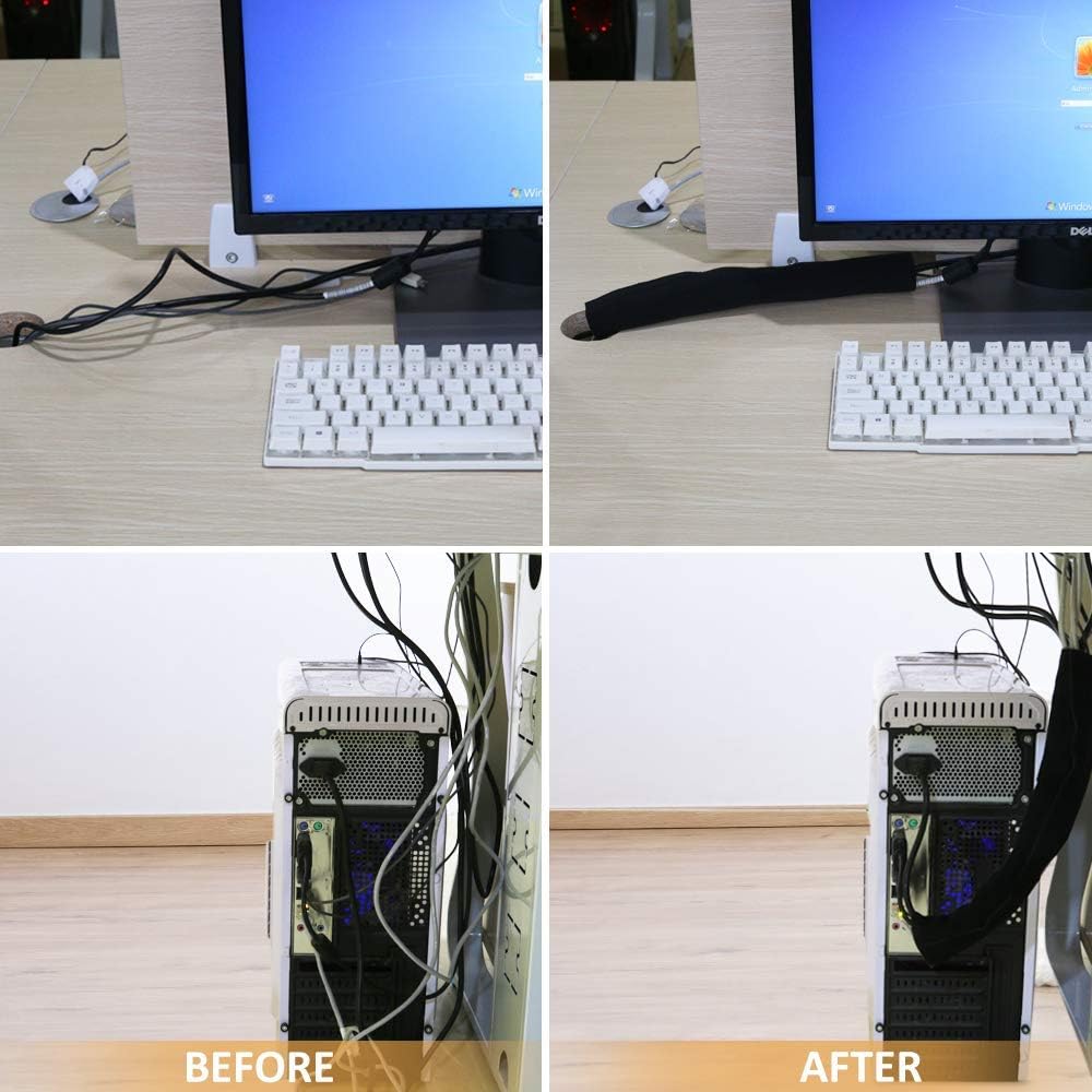 98" Cable Sleeves Adjustable Cable Wraps,Hommie Reusable Cord Management System DIY Cuttable Cable Tidy Strong Fixation Wire Hider Sleeve for Office Desk TV PC Home Theater Entertainment Center Black: Home Improvement