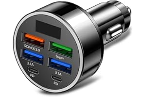 6Port Car Charging Adapter Simultaneous Multiple Device Charging Adapter MultiPorts DC12-24V Input Digital Display Car Charge