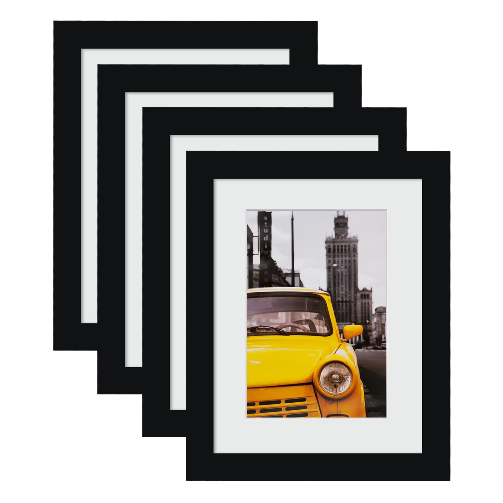 EGOFINE 9x7 inch Photo Frames Black Set of 4 - Made of Solid Wood for Table Top and Wall Mounting