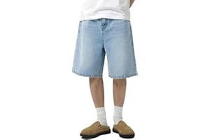 LuminBlaze Mens Baggy Jean Shorts Loose Fit Vintage Wide Leg Jorts Y2K Streetwear Hip Hop Casual Denim Shorts