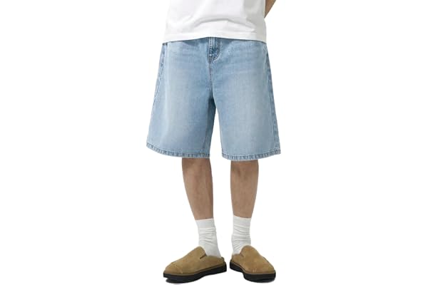 LuminBlaze Mens Baggy Jean Shorts Loose Fit Vintage Wide Leg Jorts Y2K Streetwear Hip Hop Casual Denim Shorts