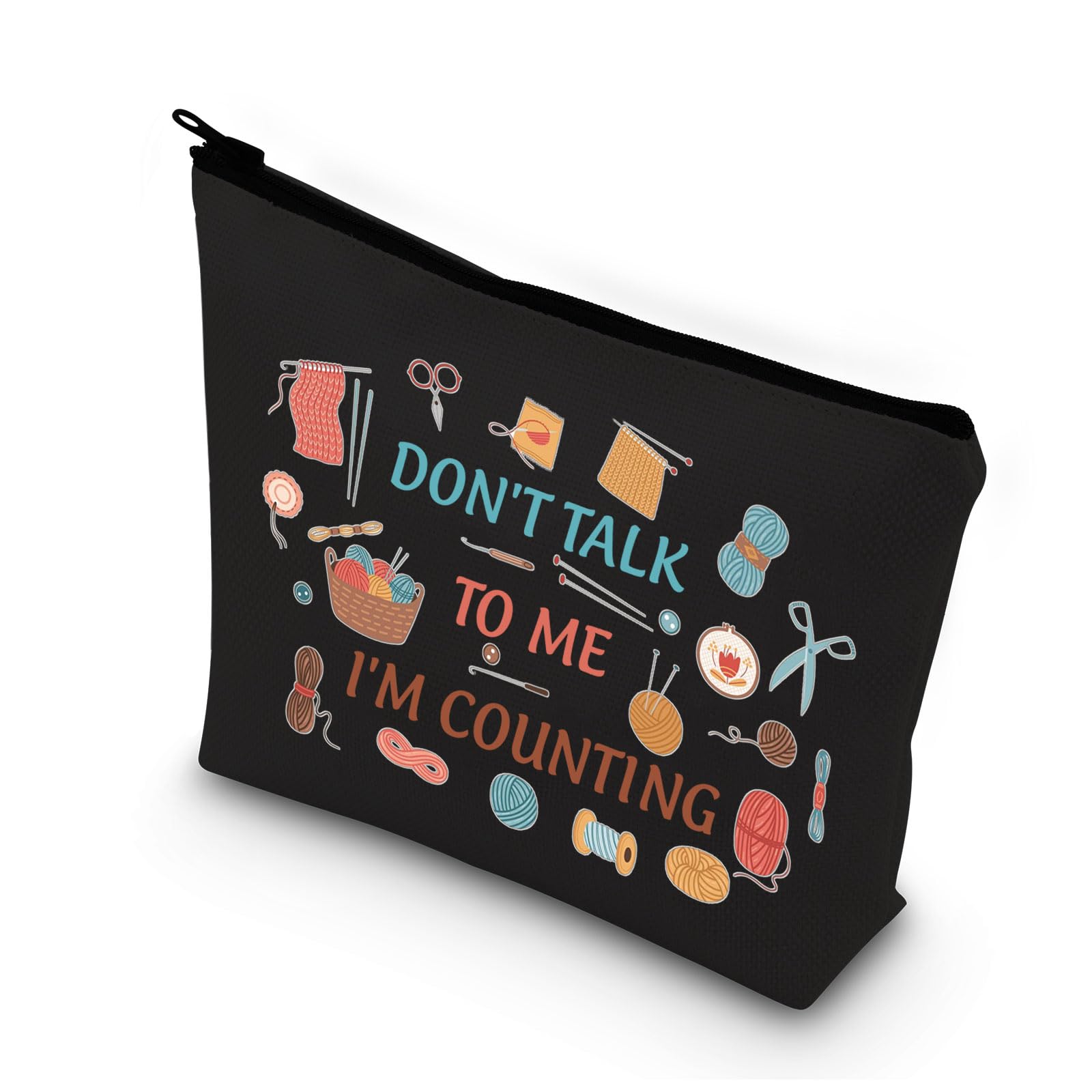 PLITI Don't Talk to Me I'm Counting Funny Knitting Bag for Crocheting Mom Grandma Makeup Bag Knitting Lover Gift (Talk to Counting blU)