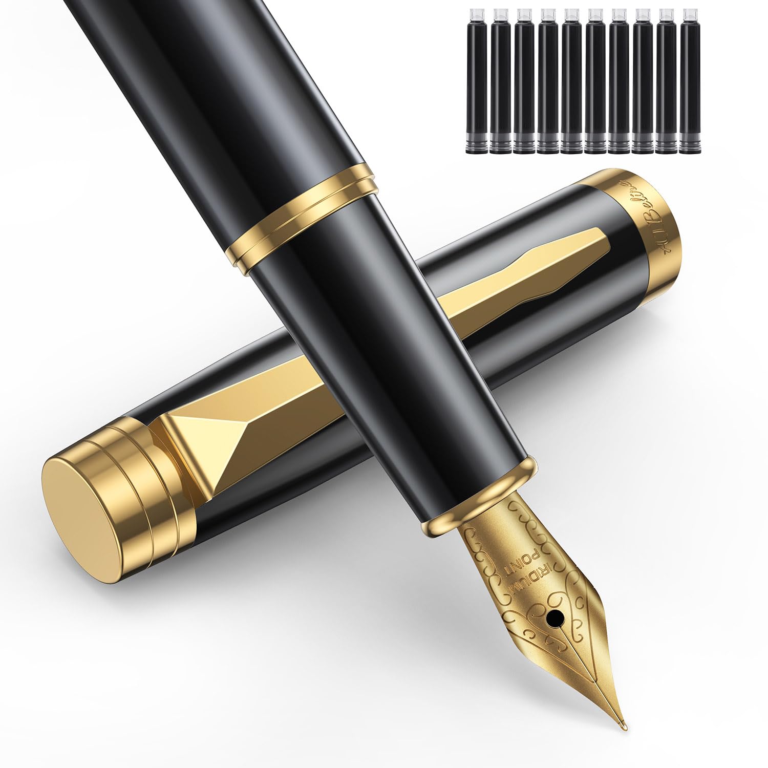 AIBelire Luxury Fountain Pen Set, Fountain Pens for Writing, Smooth Fine Nib, Includes 10 Ink Cartridges [Black] & Ink Refill Converter, Best Pen Gift Case for Men & Women, Nice office writing Pens