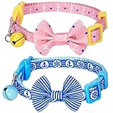 Blueberry Pet Pack of 2 Cat Collars, Perfection Mix Match Designer Adjustable Breakaway Cat Collar for Girl & Boy with Bow Tie & Bell, Neck 9"-13"