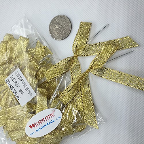 Weststone 25pcs 2 1/2" Metallic Gold Fabric Pre-Tied Ribbon Bows for Cello Bags - Thumbnail 2