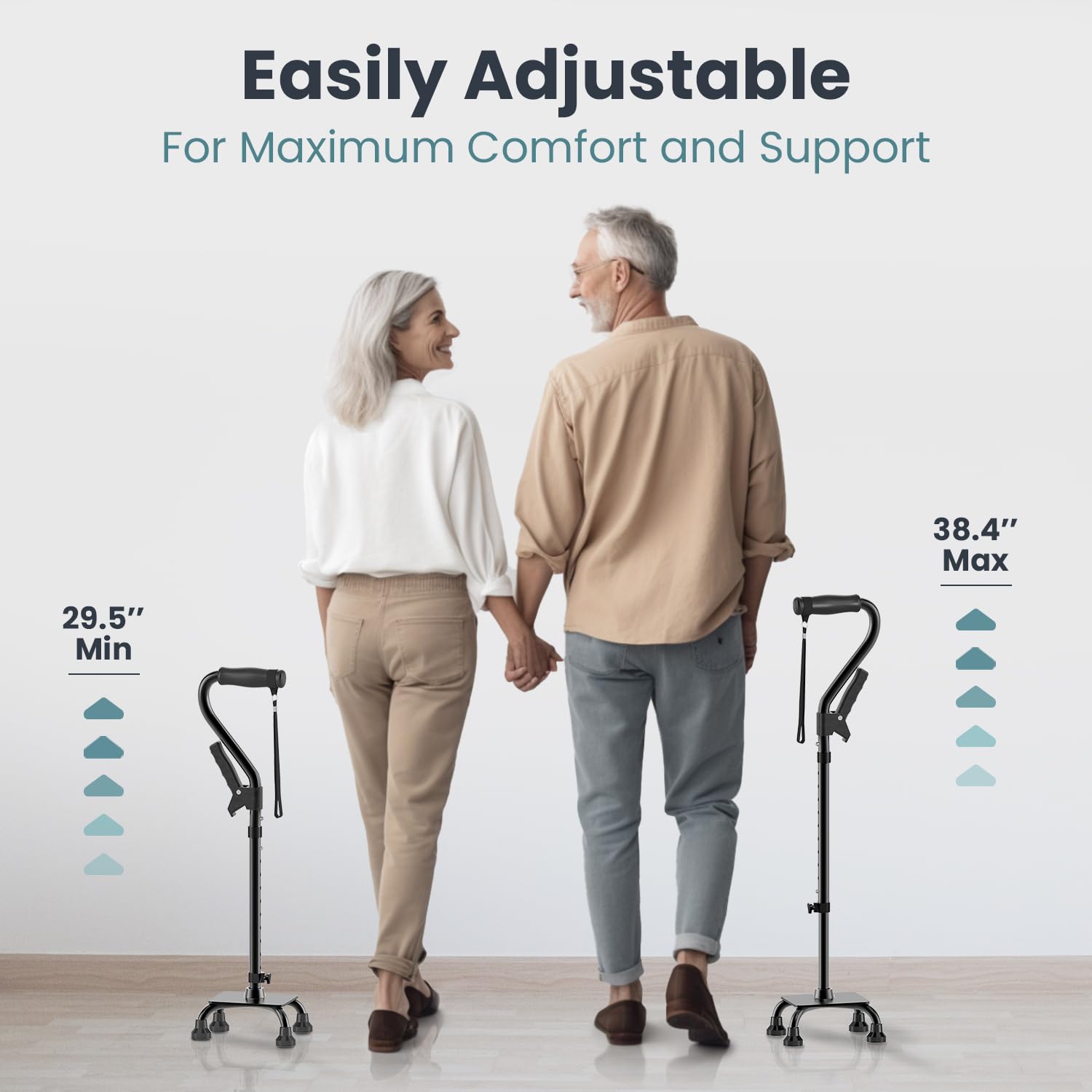 PELEGON® Quad Cane for Women & Men for Stability (300LB) - Adjustable Walking Cane with A Large 4 Pronged Base for Balance & Stability, Walking Canes for Seniors, Walking Cane, Walking Sticks (Black)
