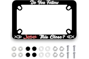 MUAWUOIK Do You Follow Jesus Close Motorcycle License Plate Frame Stainless Steel Funny Tag Holder 4 Holes Men Women Motorcycle Accessory with Screws Nut Caps 7.7" x 4.5" for Bike Motorcycle