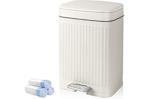 rejomiik Small Bathroom Trash Can with Lid 2.1 Gallon Soft Close Step Slim Garbage Can Waste Bin for Office, Bedroom, Kitchen, Cream