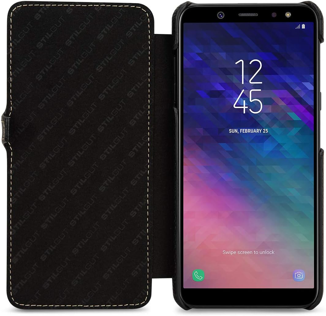 StilGut Book Type Flip Case for Galaxy A6 Plus/A6+ 2018, Genuine Leather Samsung Galaxy A6 Plus Case with Closure, Black - Image 3