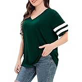 Womens Plus Size Tops Summer Short Sleeve Casual Loose Tunic V Neck Tee T Shirts 1X-5X