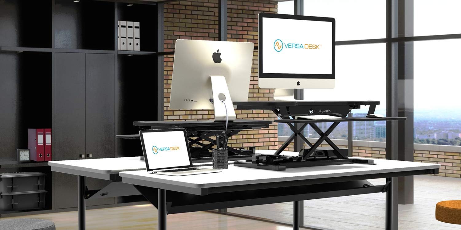 VersaDesk Power Pro USA Manufactured | Electric Height-Adjustable Desk Riser | Standing Desk Converter | Sit to Stand Desktop with Keyboard + Mouse Tray | 36" X 24" | All Black: Kitchen & Dining