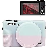 Frevyve Case for Canon G7X Mark III Camera, Soft Silicone Protective Case, Slim Fit Sleeve with Removable Lens Cover and Screen Protector Accessories, Lightweight, Anti-Scratch (Jelly Pink Green)